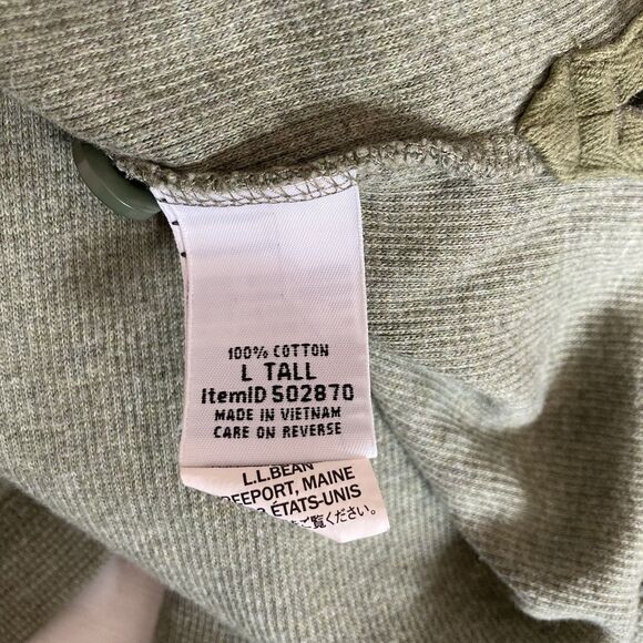 LL Bean Mens Thermal Waffle Knit Henley Shirt Size Large TALL Green Cotton - Picture 9 of 9